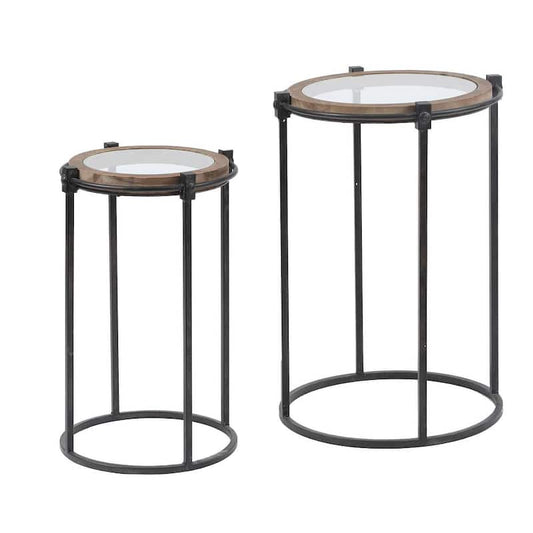 2-Piece Nesting Metal and Glass Round Accent Table