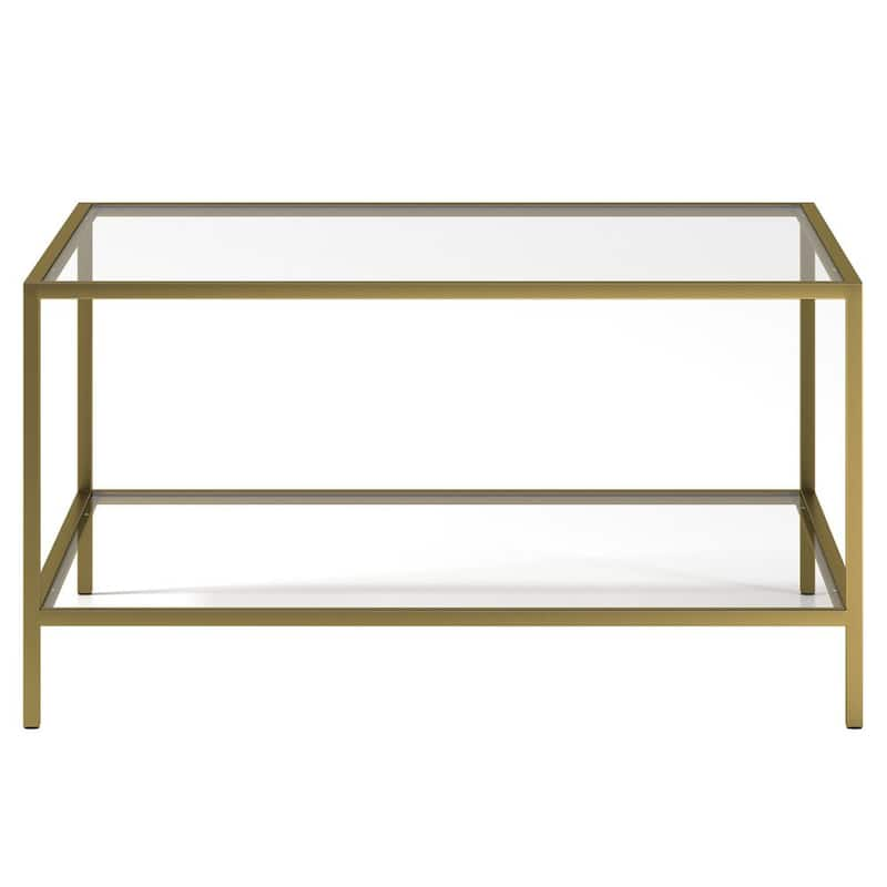 Sivil 32 in. Brass Square Glass Coffee Table