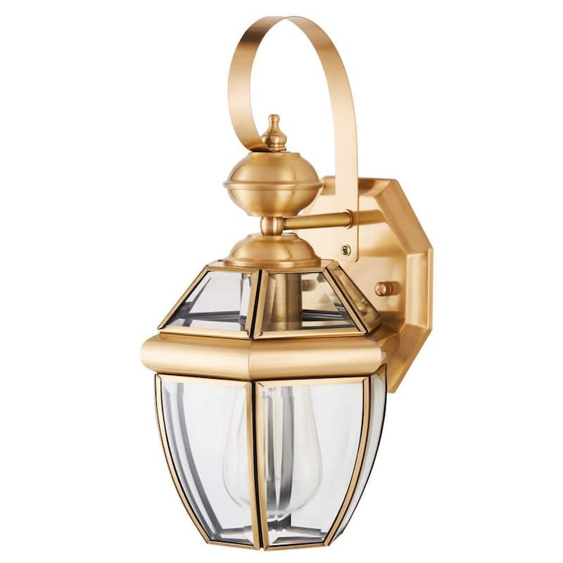 1-Light Solid Brass Outdoor and Indoor Wall Sconce Lantern Light with Empire Glass Shade