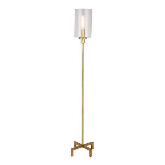 Panos 66-1/4 in. Brass Finish Floor Lamp with Seeded Glass Shade