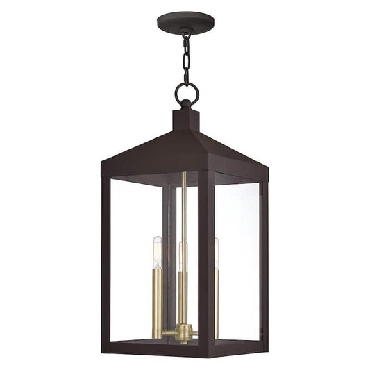 Nyack 3-Light Bronze Outdoor Pendant Lantern Chandelier