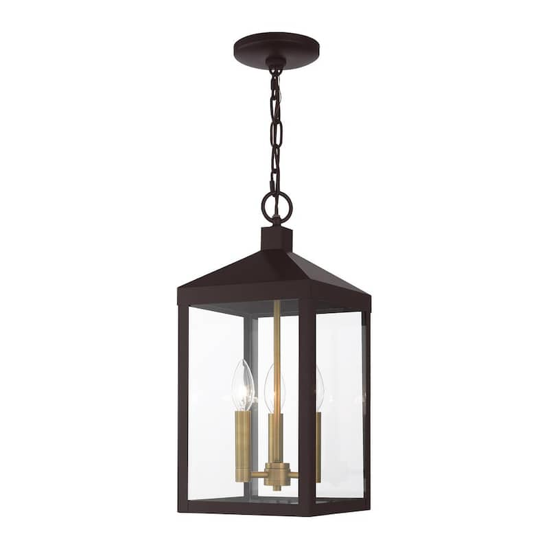 Nyack 3 Light Bronze with Antique Brass Cluser Outdoor Pendant Lantern