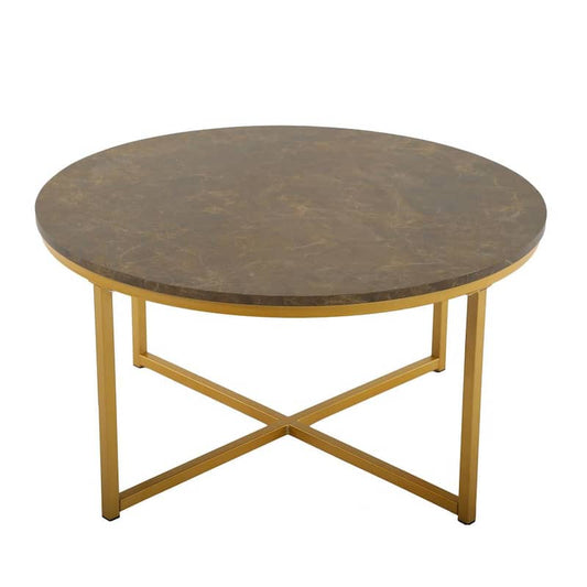 31.5 in. Cross Legs MDF Coffee Table with Metal Base, Brown and Golden