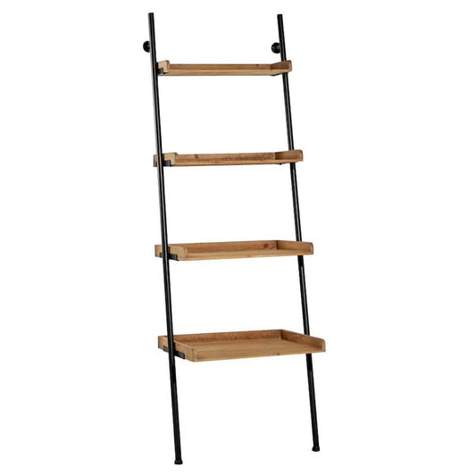 24 in. x 72 in. Tall 4-Tier Natural Wood And Black Metal Ladder Shelf