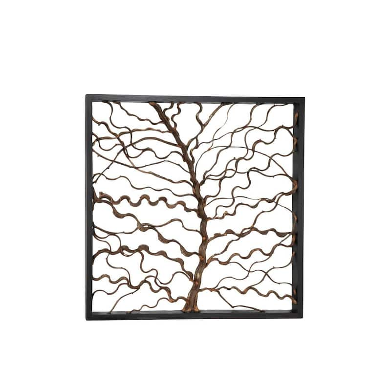 Wood Brown Branch Tree Wall Decor with Black Frame