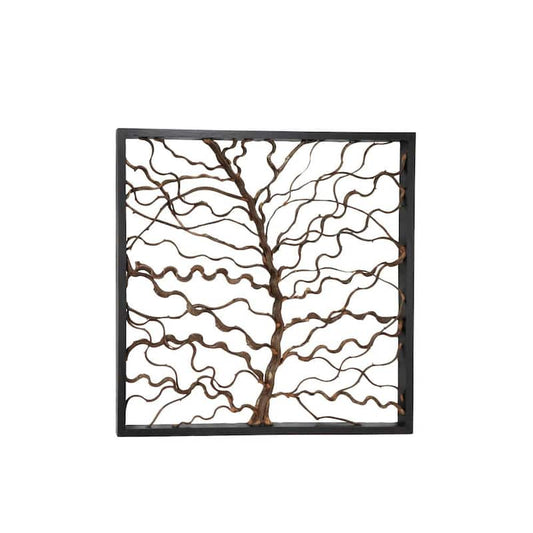 Wood Brown Branch Tree Wall Decor with Black Frame