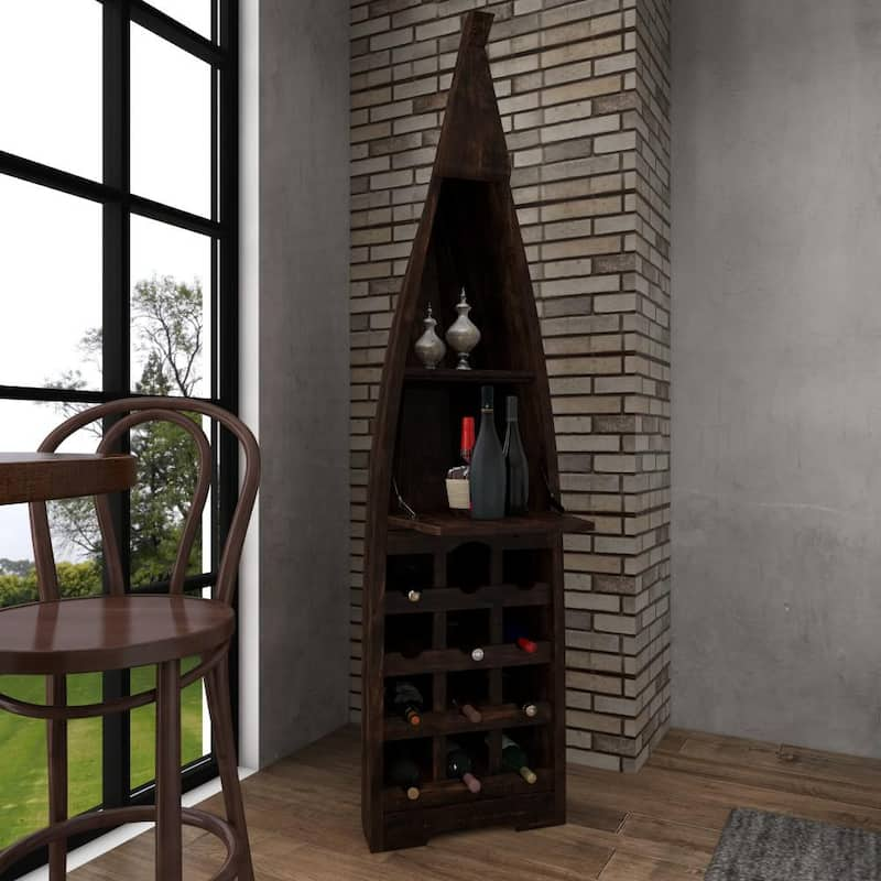 12-Bottle Brown Boat Standing Wine Rack with Foldable Tray