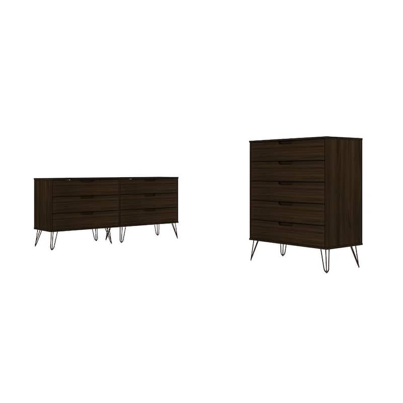 Rockefeller 5-Drawer and 6-Drawer Brown Dresser Set