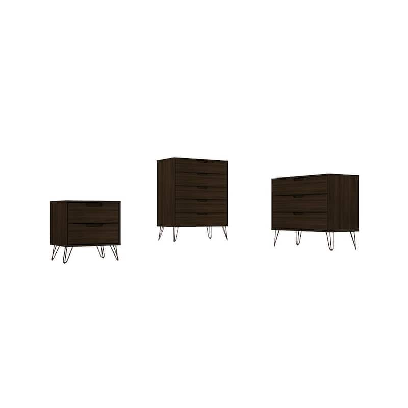 Rockefeller 3-Piece Brown Tall Dresser and Nightstand Set