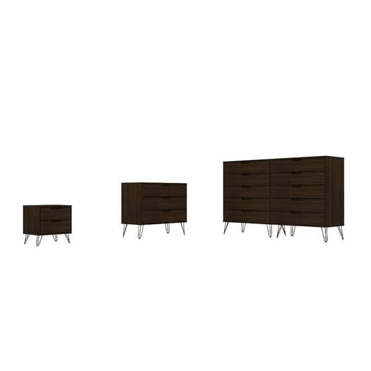 Rockefeller 3-Piece Brown Wide Dresser and Nightstand Set