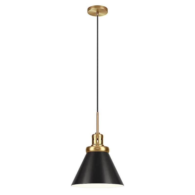 Zeno 12 in. 1-Light Brushed Brass/Blackened Bronze Pendant with Metal Shade