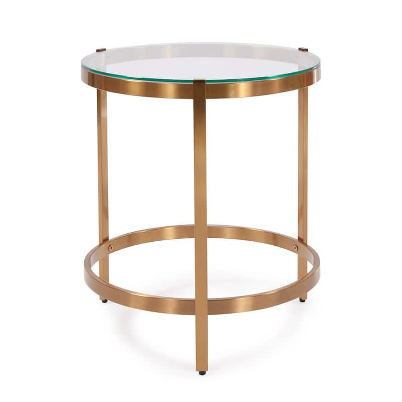 16.1/2 in. Diameter x 19 in. h Brushed Brass Glass Top Stainless Steel Side