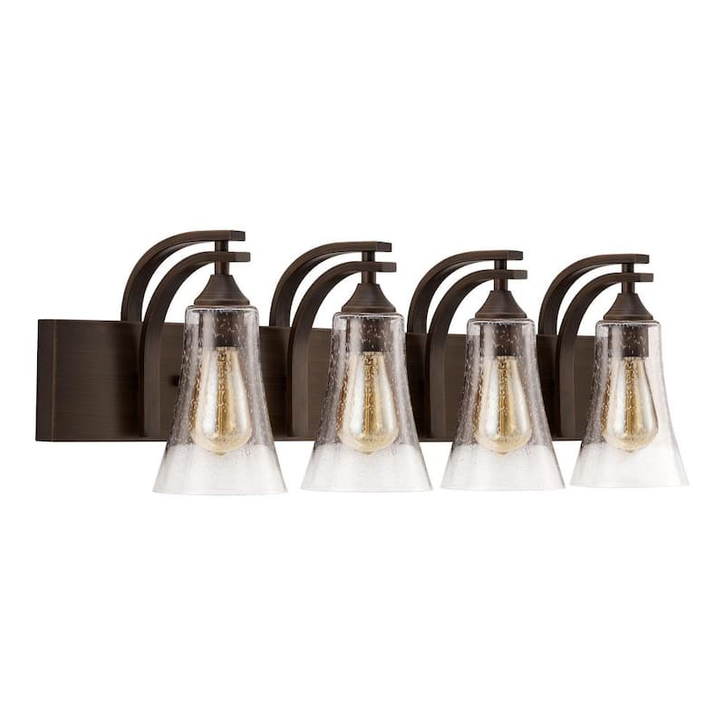 32 in. 4-Light Brushed Brown Vanity Light with Clear Seeded Glass Shades