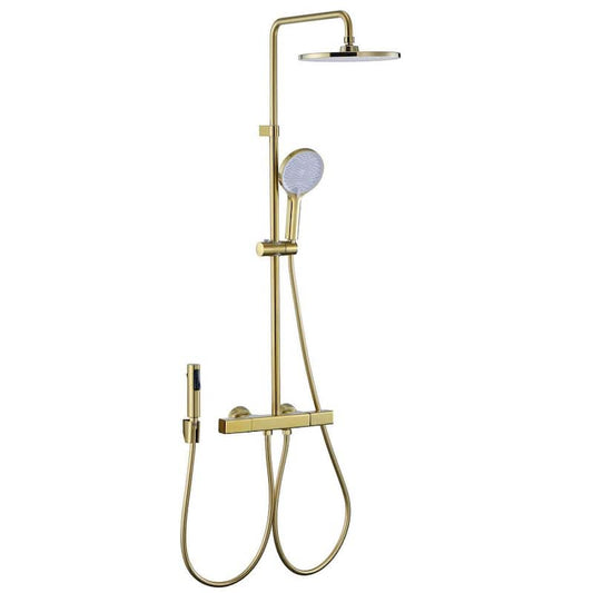 1-Spray Patterns with 2.9 GPM 10 in. Wall Mount Dual Shower Heads with Side Sprayer in Spot Resist Brushed Gold