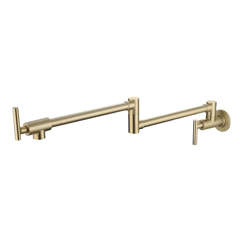 Wall Mounted Pot Filler with Double Handle in Brushed Gold