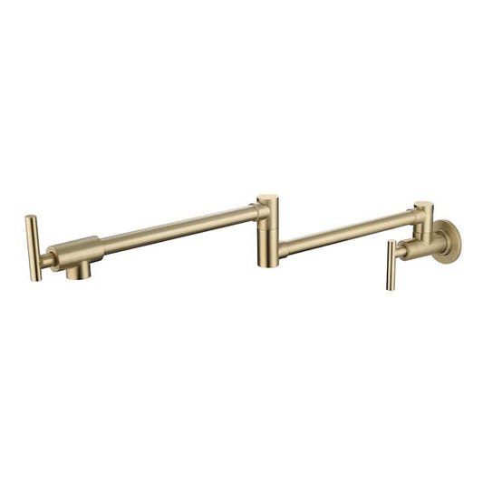 Wall Mounted Pot Filler with Double Handle in Brushed Gold