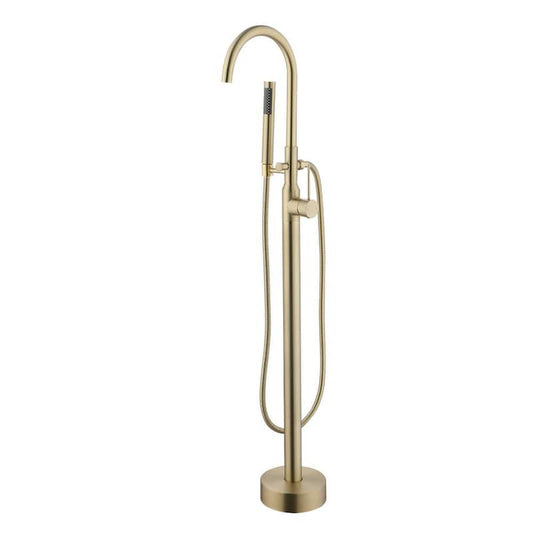 Tutu 1-Handle Freestanding Floor Mount Roman Tub Faucet Bathtub Filler with Hand Shower in Brushed Gold