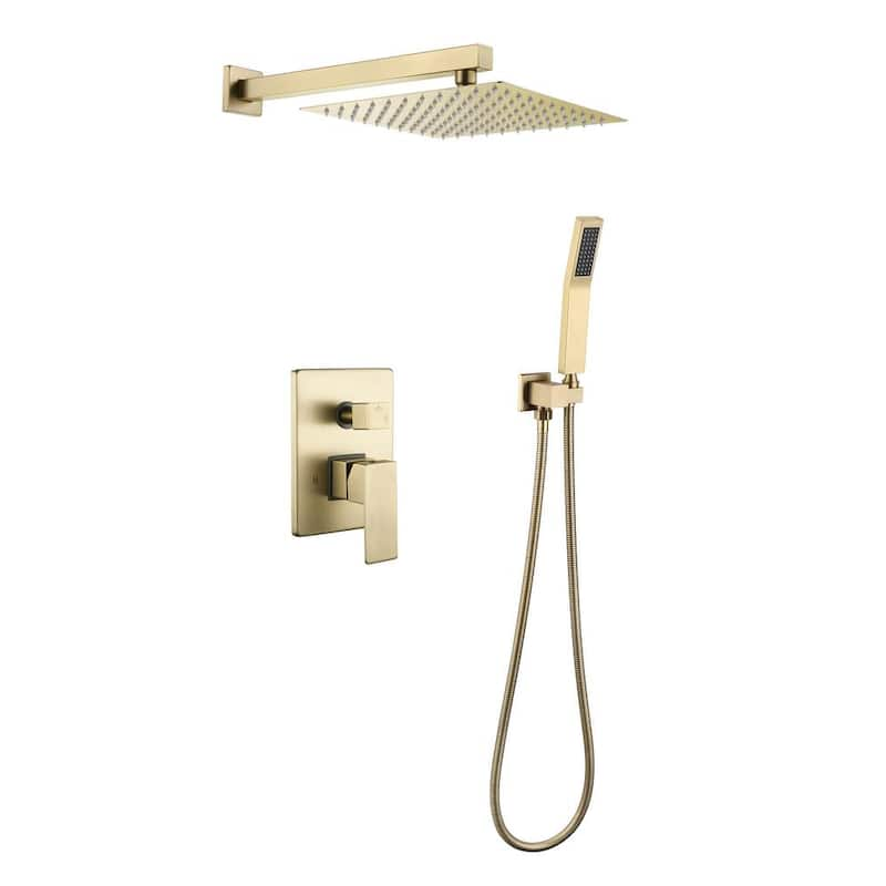 TARA Single Handle 2-Spray 10 in. Wall Mounted Square Shower Faucet in Brushed Gold ( Valve Included)