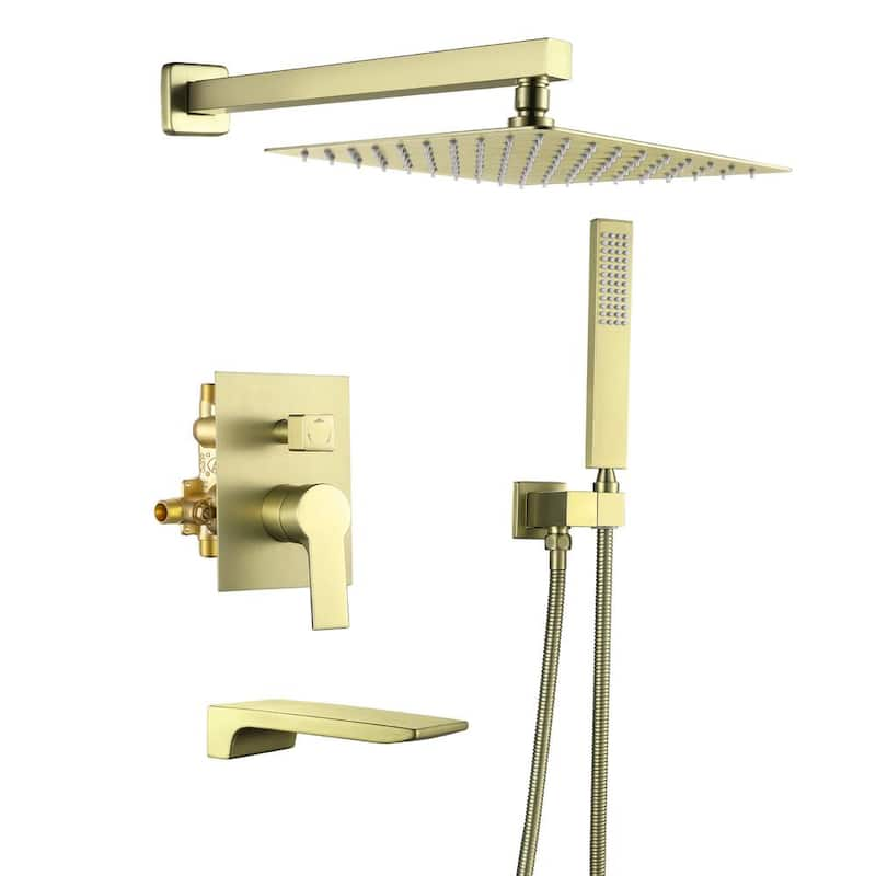 Semaj Single Handle 3-Spray with 1.8 GPM 10 in Wall Mount Shower Faucet in Brushed Gold (Valve Included)