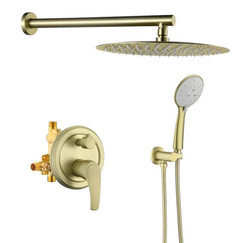 Semaj Single-Handle 5-Spray with 1.8 GPM 12 in Wall Mount Shower Faucet in Brushed Gold (Valve Included)