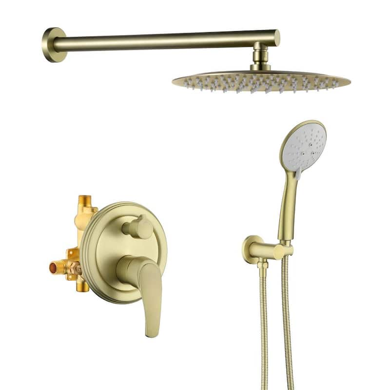 Semaj Single-Handle 5-Spray with 1.8 GPM 10 in Wall Mount Shower Faucet in Brushed Gold (Valve Included)