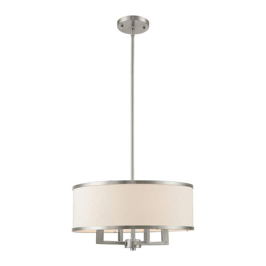 Park 4-Light Brushed Nickel Chandelier with Hand Crafted Off-White Fabric Hardback Shade