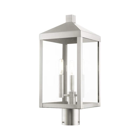 Nyack 3 Light Brushed Nickel Outdoor Post Top Lantern