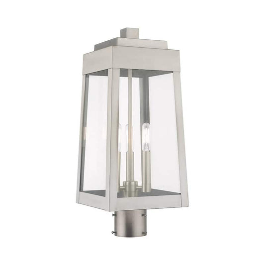 Oslo 3 Light Brushed Nickel Outdoor Post Top Lantern