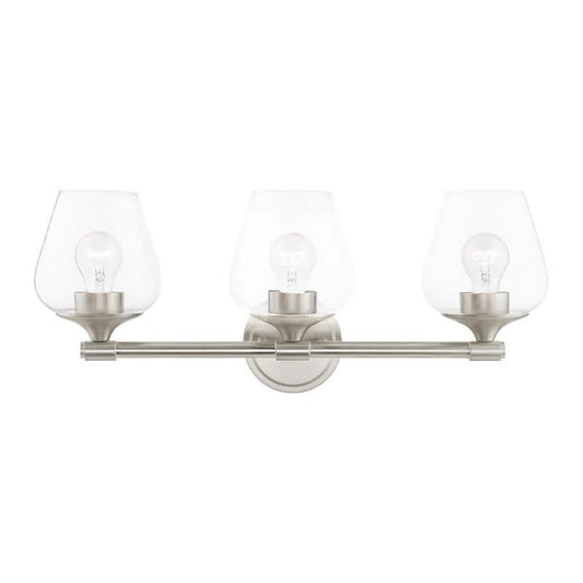 Willow 23 in. 3-Light Brushed Nickel Vanity Light with Clear Glass