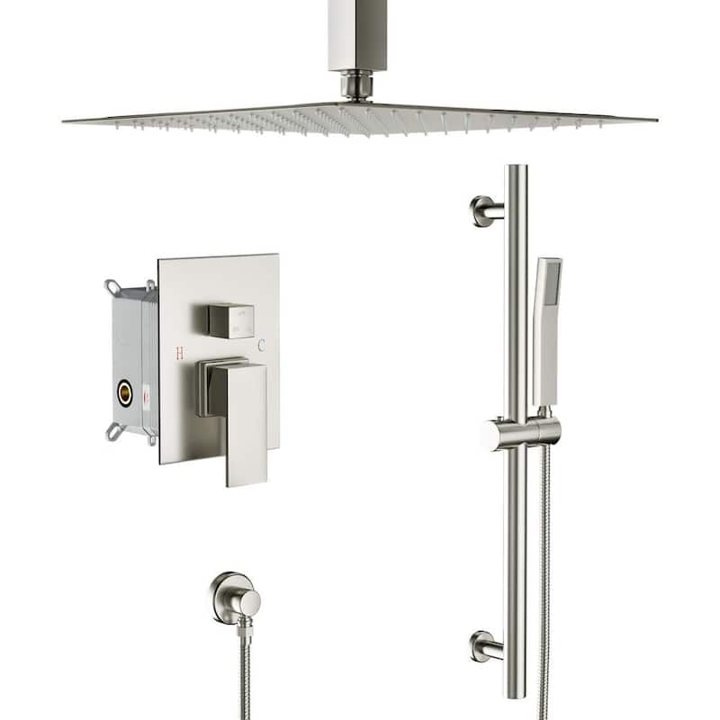 2-Spray Patterns with 1.8 GPM 16 in. Ceiling Mount Dual Shower Heads in Brushed Nickel