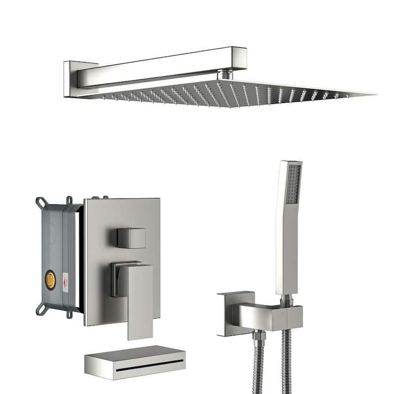 1-Spray Patterns with 2.5 GPM 12 in. Wall Mount Dual Shower Heads in Spot Resist Brushed Nickel