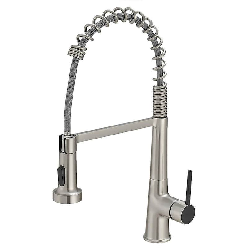 Single Handle Deck Mount Gooseneck Pull Down Sprayer Kitchen Faucet with Handles in Brushed Nickel