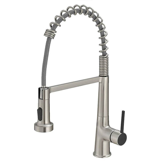 Single Handle Deck Mount Gooseneck Pull Down Sprayer Kitchen Faucet with Handles in Brushed Nickel