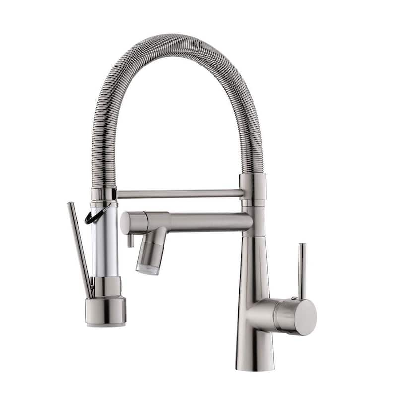 Single Handle Deck Mounted Pull Down Sprayer Kitchen Faucet with LED in Brushed Nickel