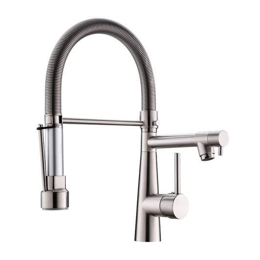 2-Handle Pull-Down Sprayer Kitchen Faucet with Dual Function Spray Head in Brushed Nickel