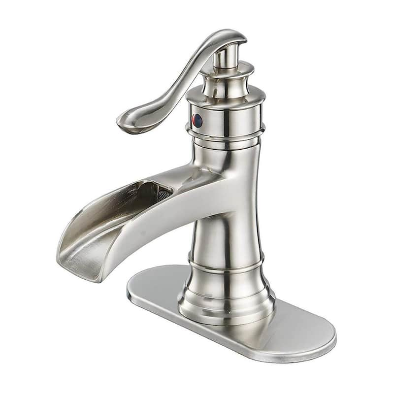 Single Hole Single-Handle Waterfall Bathroom Faucet with Deck Mount in Brushed Nickel