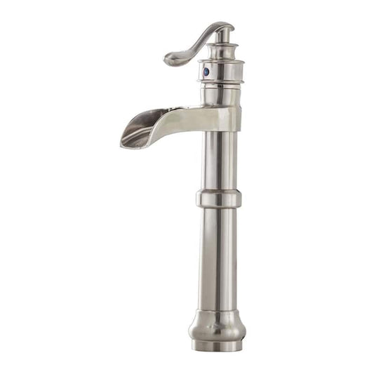 Single Hole Single-Handle Waterfall Bathroom Faucet in Brushed Nickel