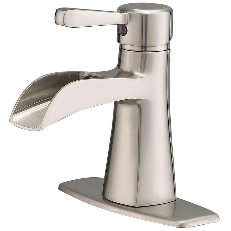 Single Handle Single Hole Bathroom Faucet with Deckplate Included and Spot Resistant in Brushed Nickel