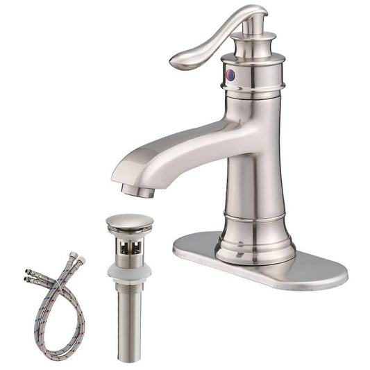 Single Handle Vessel Sink Faucet with Pop-Up Drain in Brushed Nickel