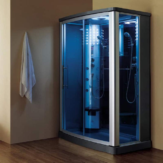 2-Person Rectangular Walk In Steam Shower-Blue Glass