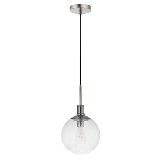 Walker 1-Light Brushed Nickel Pendant with Seeded Glass Shade