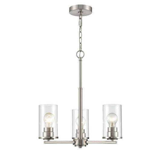 Verlana 19 in. 3-Light Brushed Nickel Chandelier with Clear Glass