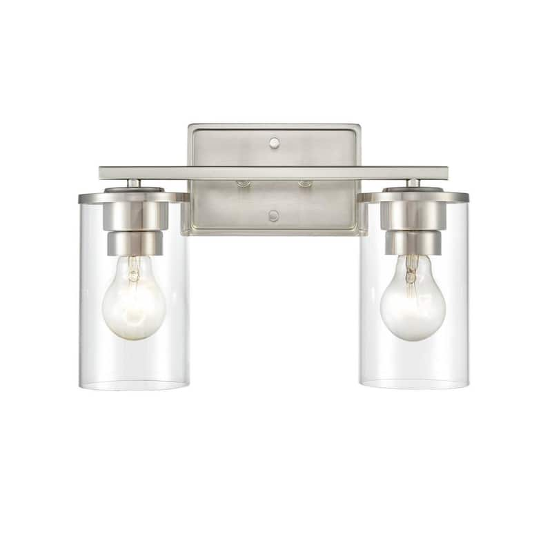 Verlana 14 in. 2-Light Brushed Nickel Vanity Light with Clear Glass Shade