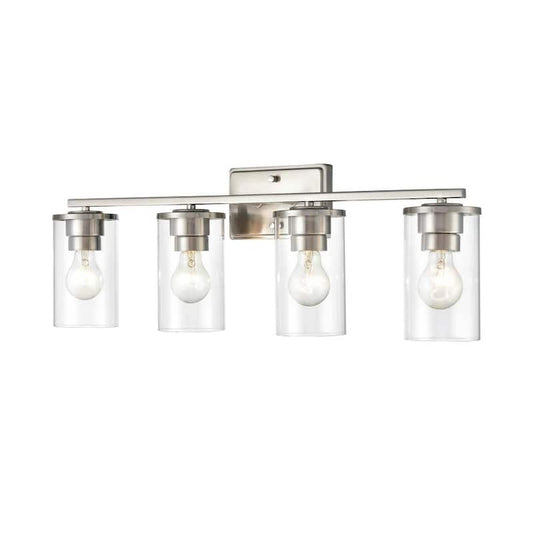 Verlana 27.62 in. 4-Light Brushed Nickel Vanity Light with Clear Glass Shade