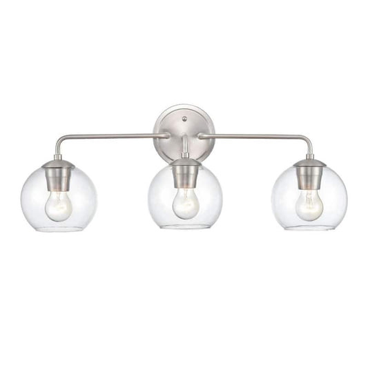 25.5 in. 3-Light Brushed Nickel Vanity Light with Clear Glass