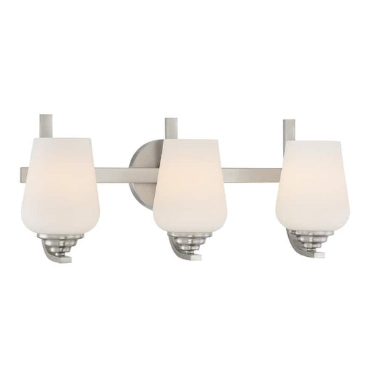 Shyloh 22.125 in. 3-Light Brushed Nickel Vanity Light with Etched Opal Glass Shades