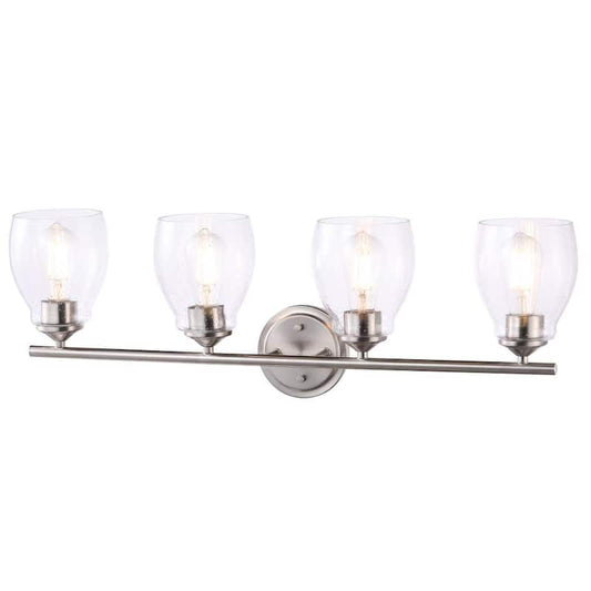 Winsley 30.375 in. 4-Light Brushed Nickel Vanity Light with Clear Seeded Glass Shades