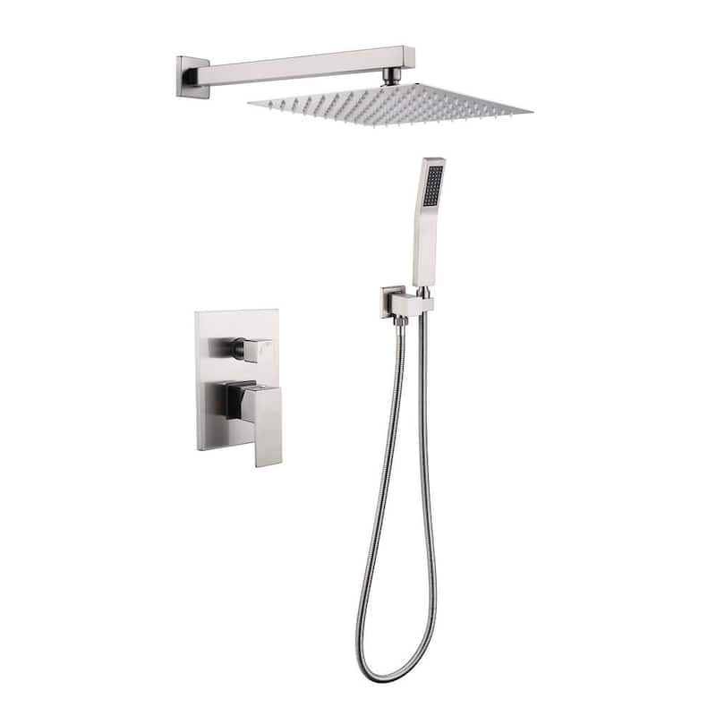 TARA Single Handle 2-Spray 10 in. Wall Mounted Square Shower Faucet in Brushed Nickel ( Valve Included)