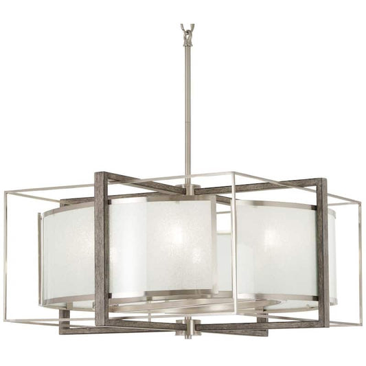 Tyson's Gate 6-Light Brushed Nickel with Shale Wood Pendant