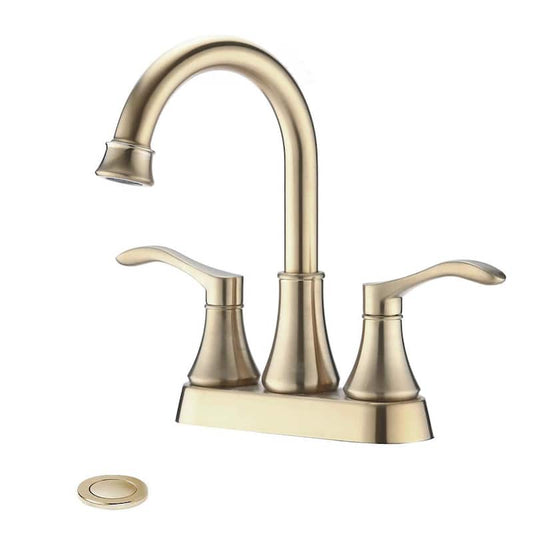 4 in. Centerset 2-Handle High Arc Bathroom Faucet with Pop Up Drain in Brushed Gold